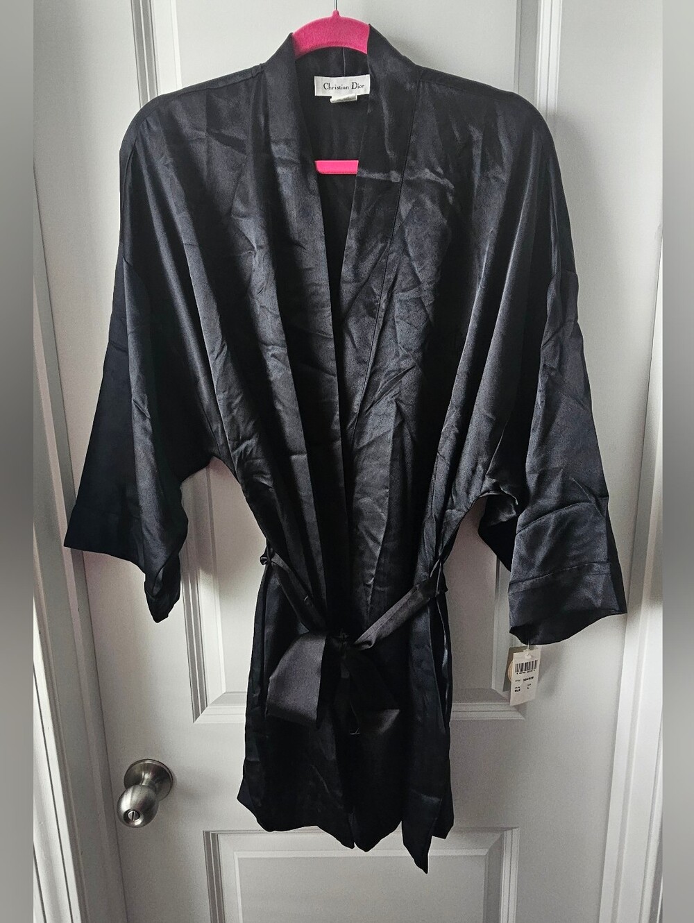 Vintage 1980s Christian Dior Black Kimono-Style Robe with Waist Tie